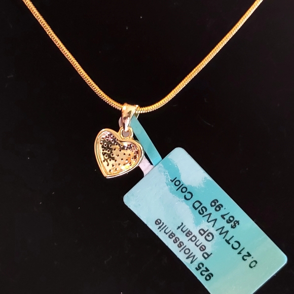 925 Moissanite Elegant Gold Heart Pendant Necklace #5 - Picture 2 of 2